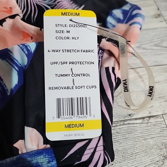 DKNY Women's M One Piece Tummy Control Swimsuit Floral Print Bathing Suit NWT - Picture 6 of 8